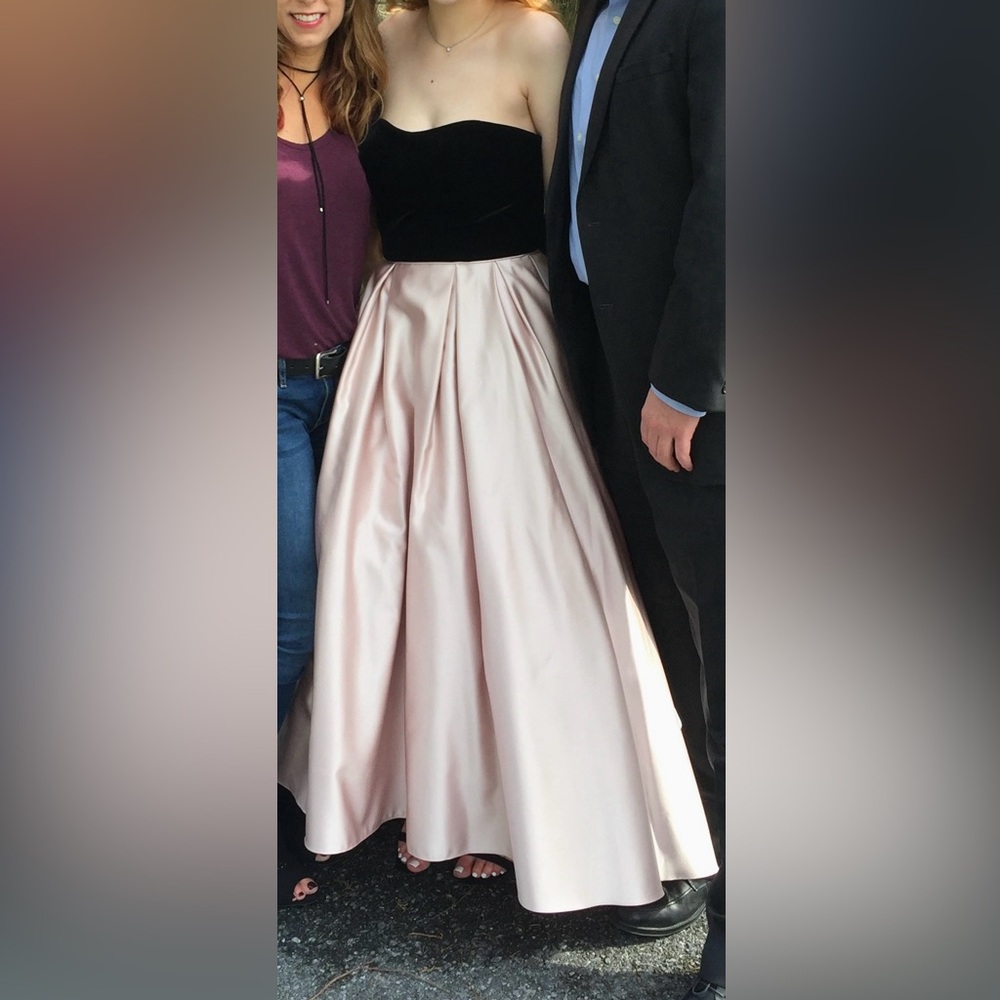 Betsy & Adam Velvet Black and Pink Strapless Gown, size 10